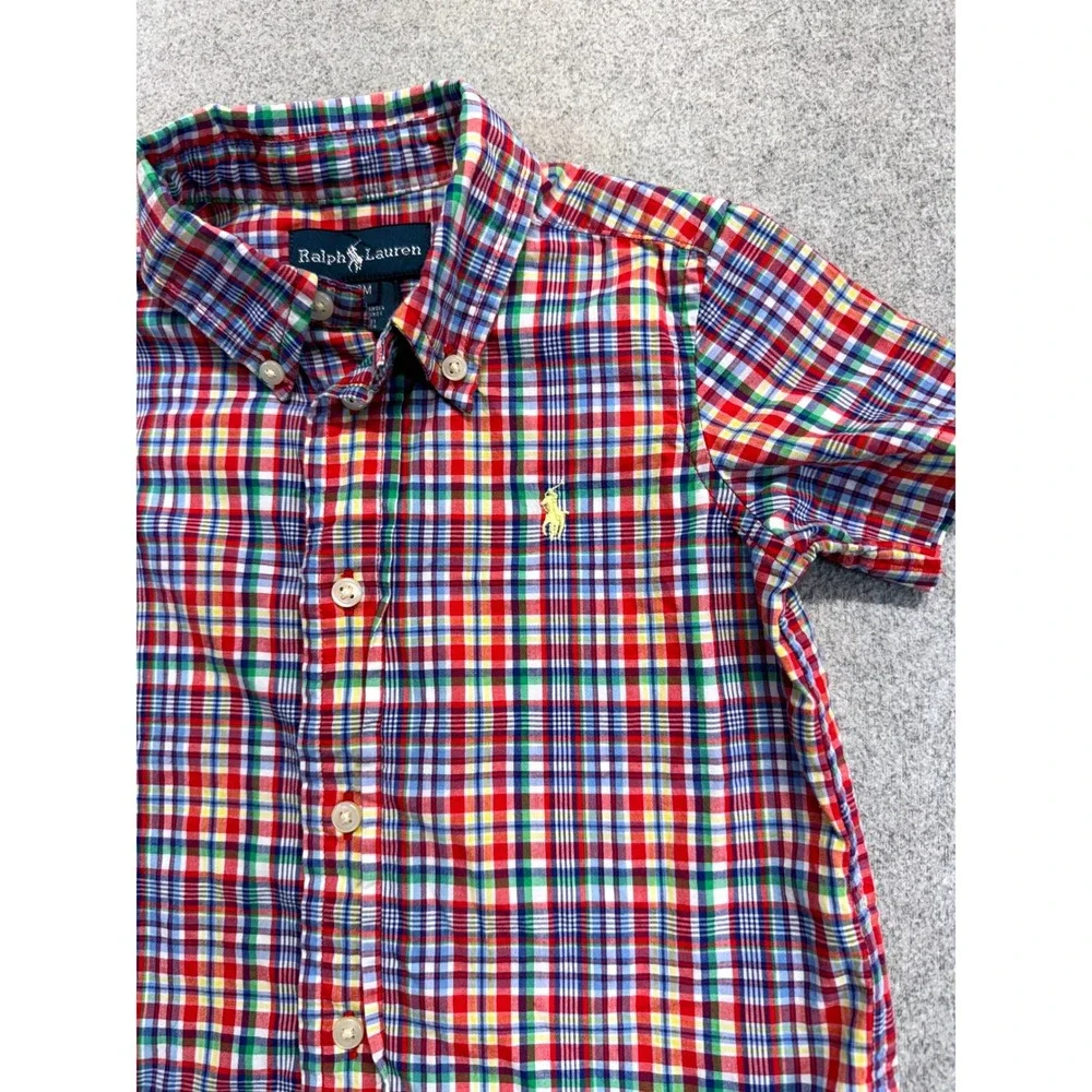 Ralph Lauren Baby Boy 18M Plaid Button Front Shirt Short Sleeve Pony Logo Cotton